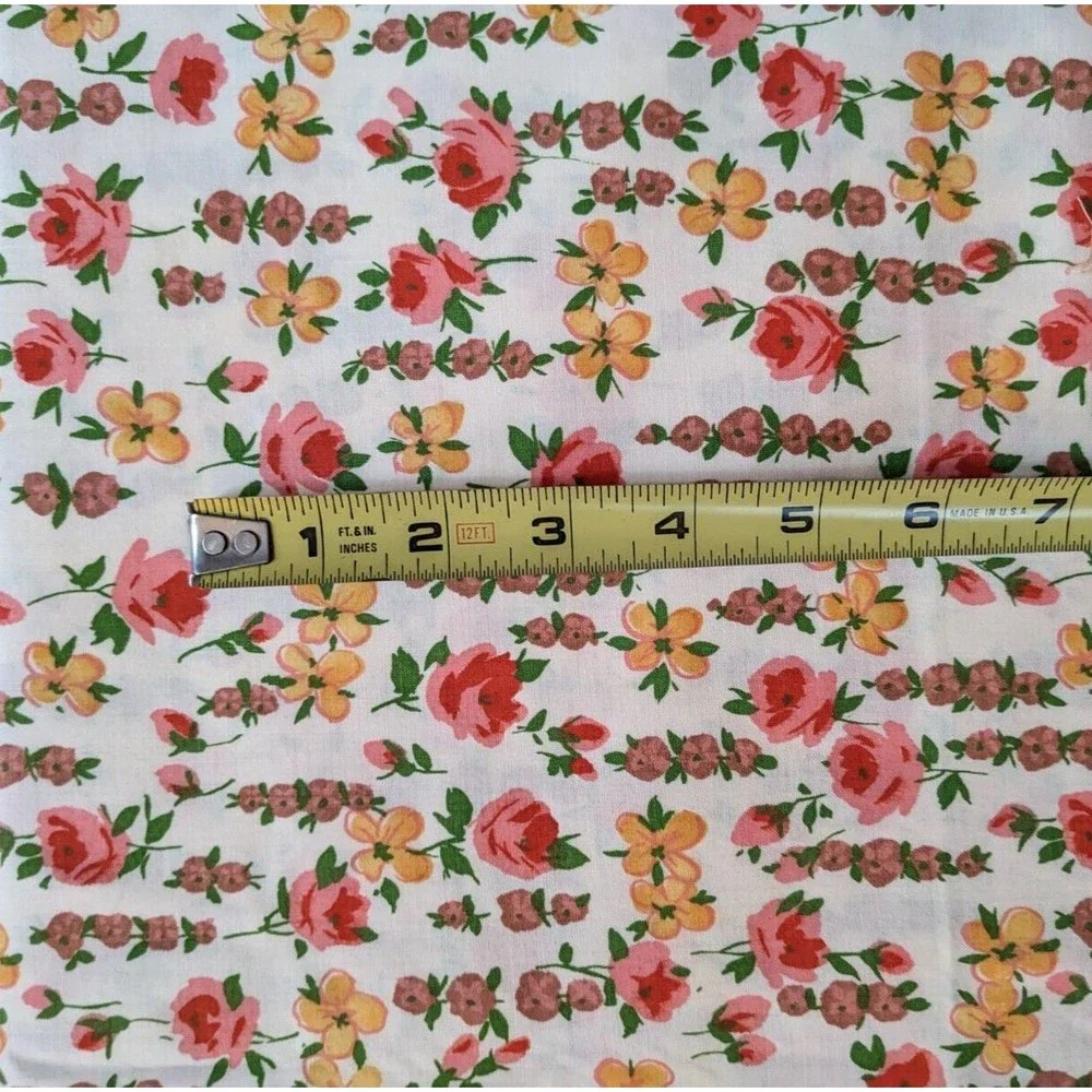 Vintage Mid-Century Floral Fabric‎ Bates Fabrics Pink & Orange 36